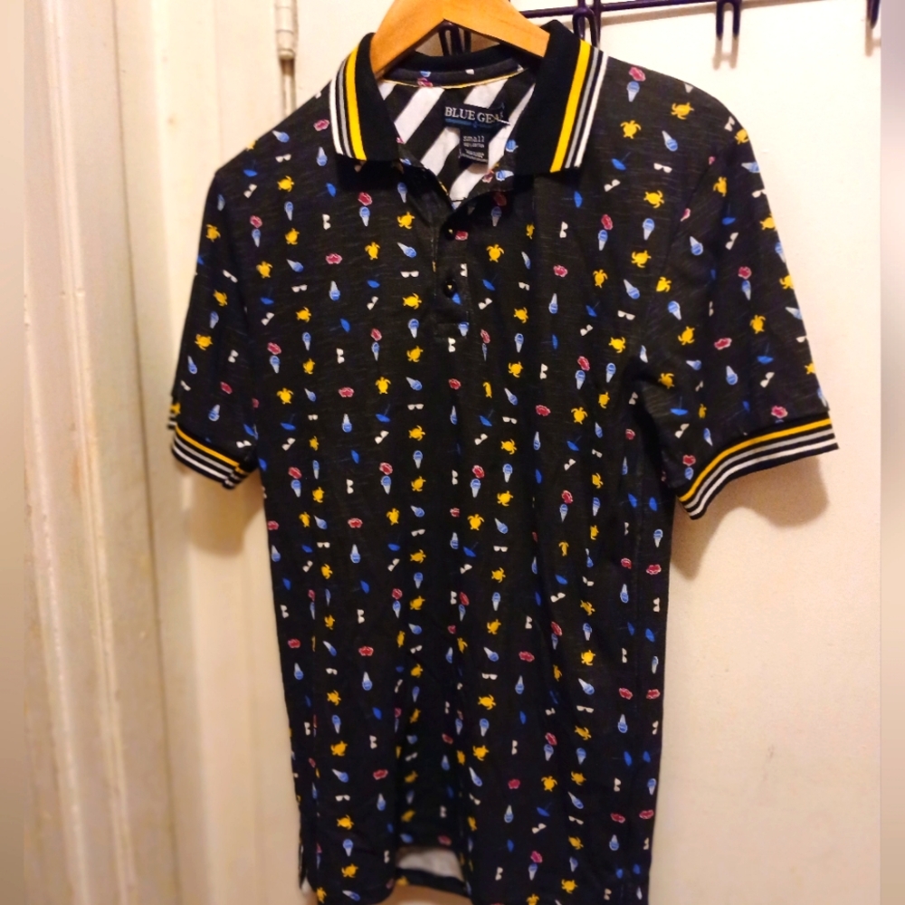 BLUE GEAR Black Polo Shirt with Colorful Pattern